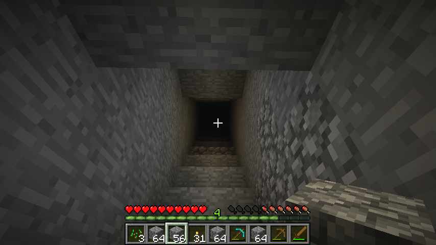 Minecraft nieoświetlona kopalnia w górę